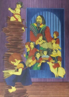 Pier Canosa   Illustrazione Figure Con Bambini E Libri   Vasto