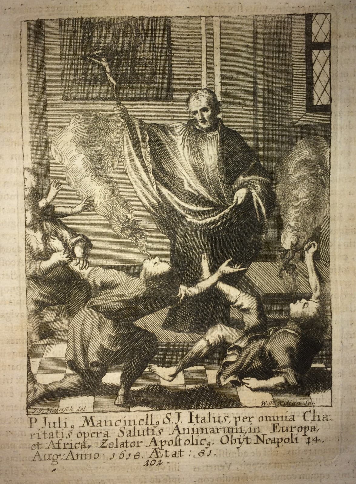 Marche, Macerata. Giulio Mancinelli, Gesuiti. Rara Incisione, Artisti Kilian E Heinsch.