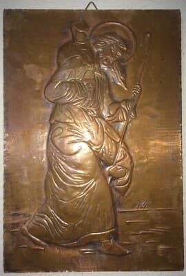 Arte Popolare Devozionale: Il Buon Pastore, Sbalzo In Rame Siglato, Metà '900