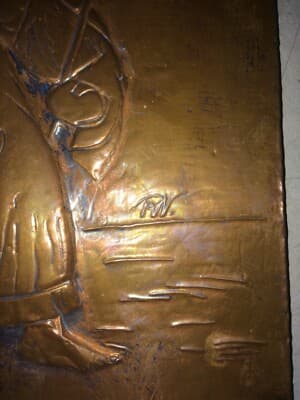 Arte Popolare Devozionale: Il Buon Pastore, Sbalzo In Rame Siglato, Metà '900