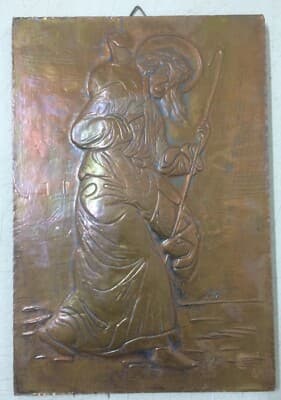 Arte Popolare Devozionale: Il Buon Pastore, Sbalzo In Rame Siglato, Metà '900