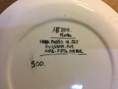 Piatto In Ceramica Art Rumi Milano Per Saks Fifth Avenue, Anni '50