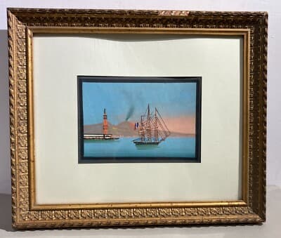 Marineria: Veduta Portuale Con Veliero, Faro E Vesuvio