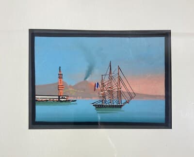 Marineria: Veduta Portuale Con Veliero, Faro E Vesuvio