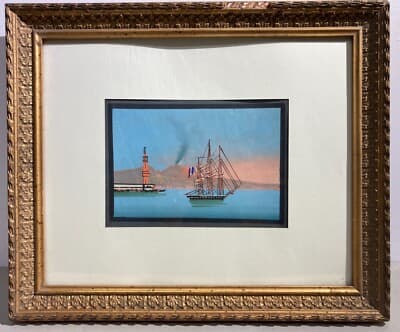 Marineria: Veduta Portuale Con Veliero, Faro E Vesuvio