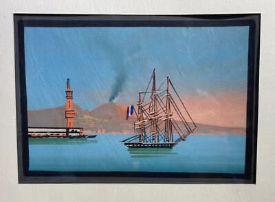 Marineria: Veduta Portuale Con Veliero, Faro E Vesuvio