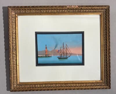 Marineria: Veduta Portuale Con Veliero, Faro E Vesuvio