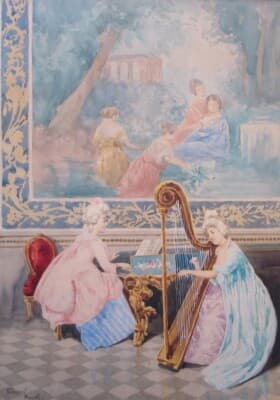 Gianni, Veduta Di Interno: Sala Di Musica Con Pianoforte E Arpa