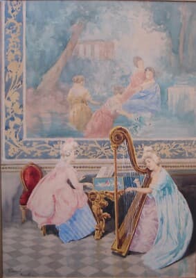 Gianni, Veduta Di Interno: Sala Di Musica Con Pianoforte E Arpa