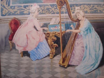 Gianni, Veduta Di Interno: Sala Di Musica Con Pianoforte E Arpa