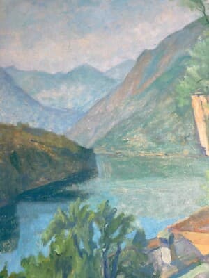 Mario Busini: Paesaggio Lacustre, Dipinto A Olio Su Compensato, 1941