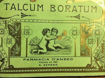 Farmacia   Antica Busta Pubblicitaria Farmaceutica Per Talco Borato, Litografia Dorata