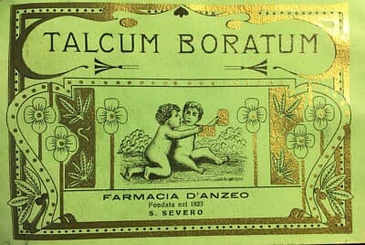 Farmacia   Antica Busta Pubblicitaria Farmaceutica Per Talco Borato, Litografia Dorata