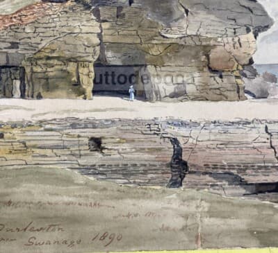 Veduta Paesaggistica Costiera Con Barche E Grotte A Swanage   Acquarello (1890)