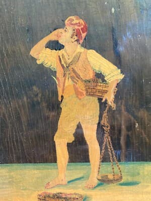 Folklore   Venditore Ambulante   Pannello Intarsiato Tipo Sorrentino In Legno