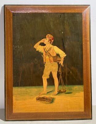 Folklore   Venditore Ambulante   Pannello Intarsiato Tipo Sorrentino In Legno