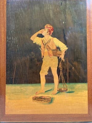Folklore   Venditore Ambulante   Pannello Intarsiato Tipo Sorrentino In Legno