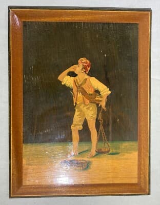 Folklore   Venditore Ambulante   Pannello Intarsiato Tipo Sorrentino In Legno