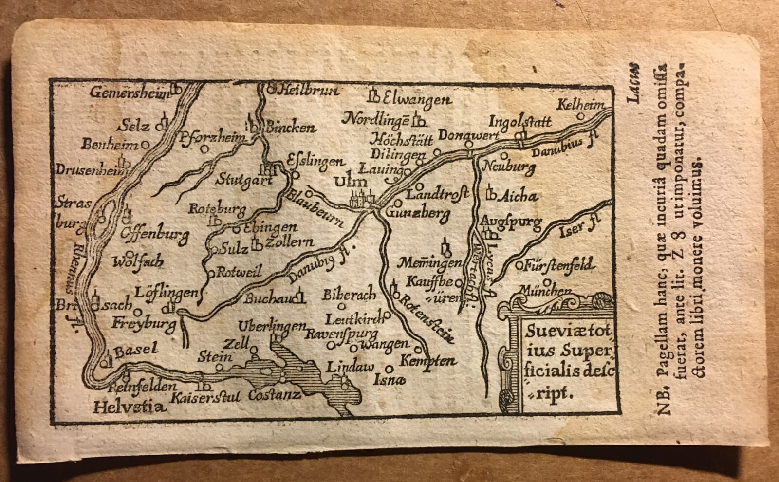 Antica Cartografia Europea: Svevia, Fiume Danubio, Monaco, Friburgo, Basilea, Ulm