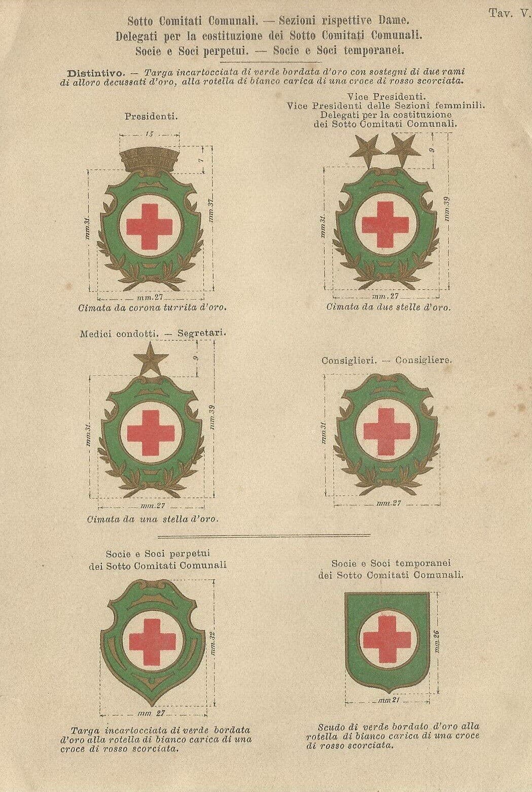 Medicina, Sanitaria, Croce Rossa Italiana: Stampa Cromolitografica Dei Distintivi