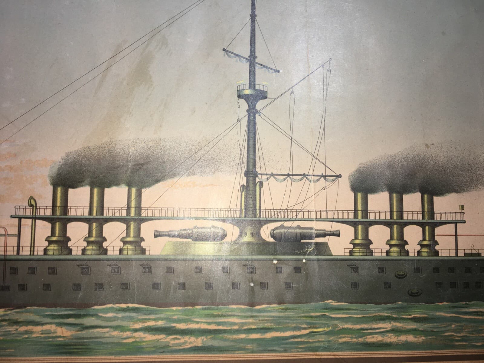 Mare, Marineria, Marina Militare Italiana, Corazzata Italia, Antica Cromolitografia.