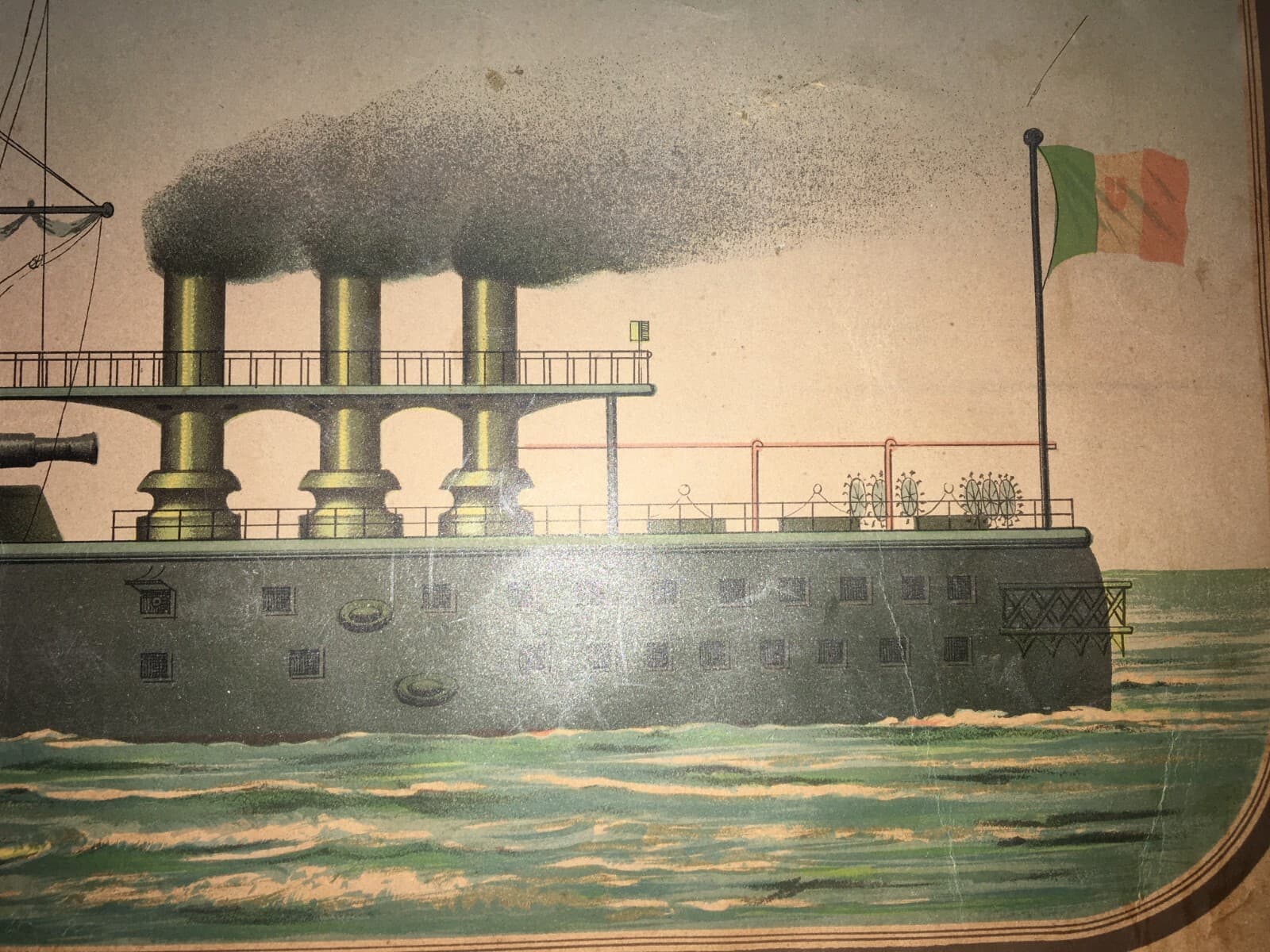 Mare, Marineria, Marina Militare Italiana, Corazzata Italia, Antica Cromolitografia.