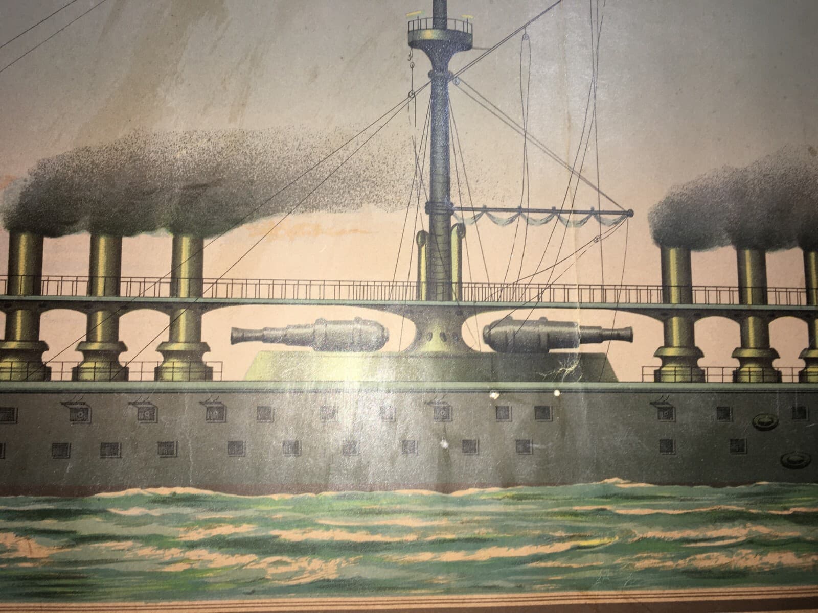 Mare, Marineria, Marina Militare Italiana, Corazzata Italia, Antica Cromolitografia.