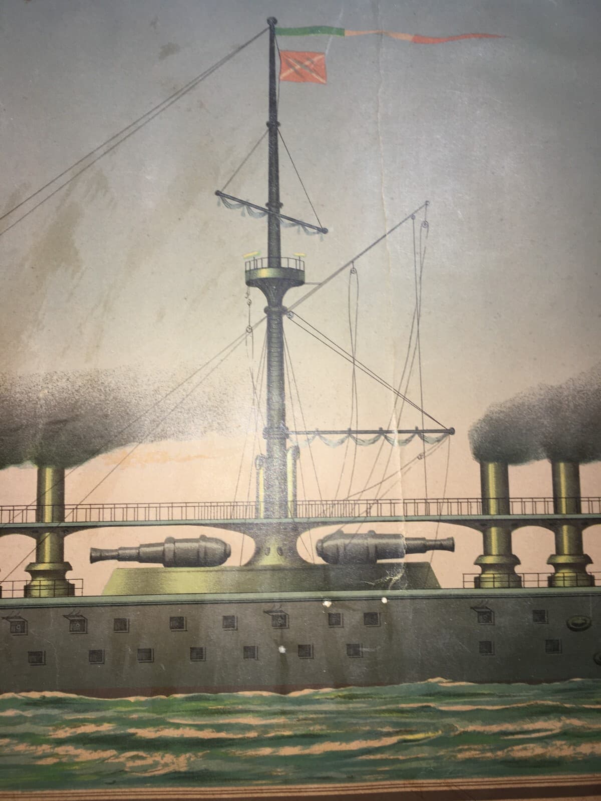 Mare, Marineria, Marina Militare Italiana, Corazzata Italia, Antica Cromolitografia.