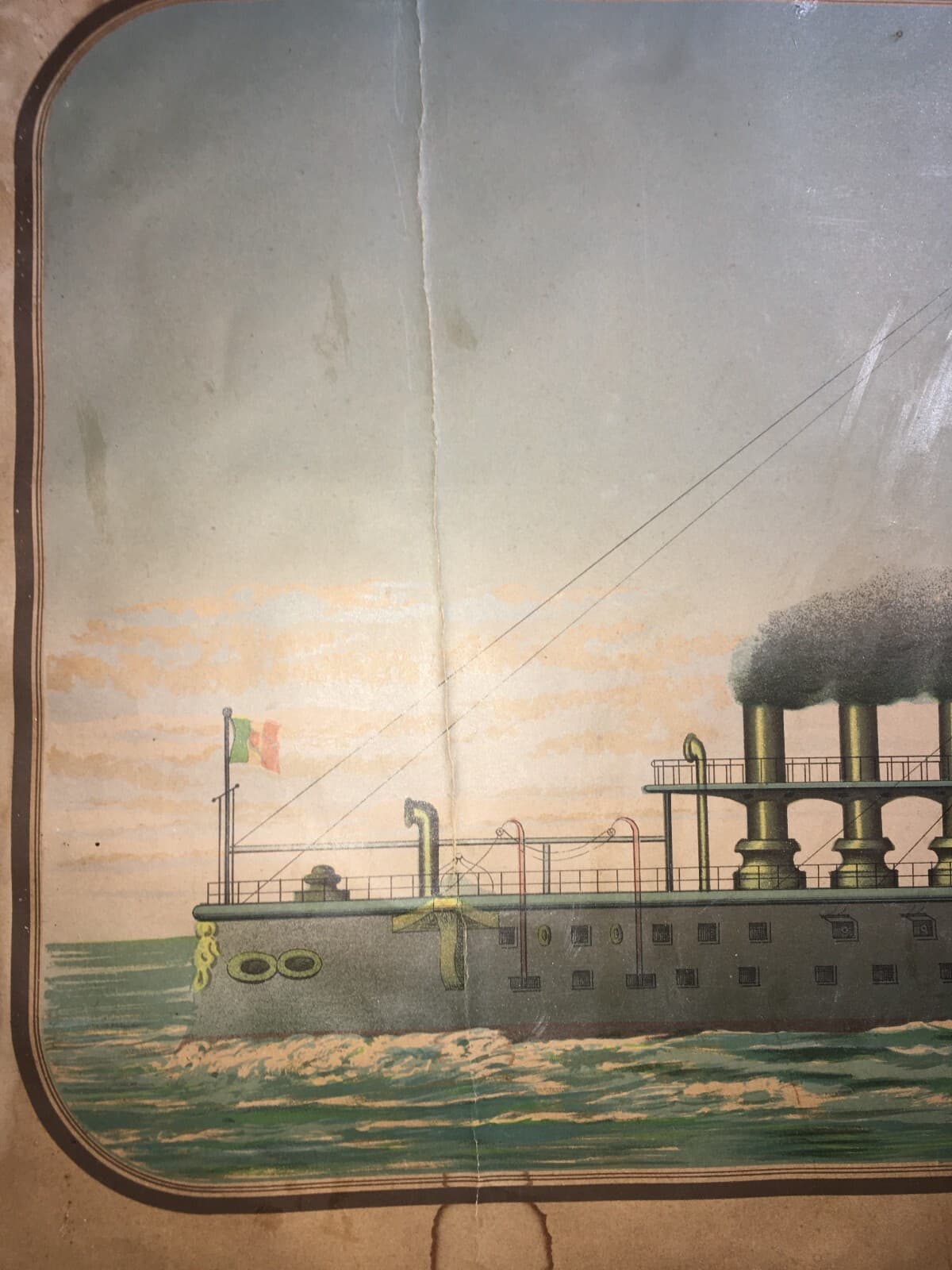 Mare, Marineria, Marina Militare Italiana, Corazzata Italia, Antica Cromolitografia.