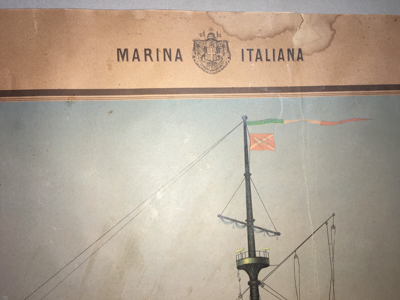 Mare, Marineria, Marina Militare Italiana, Corazzata Italia, Antica Cromolitografia.