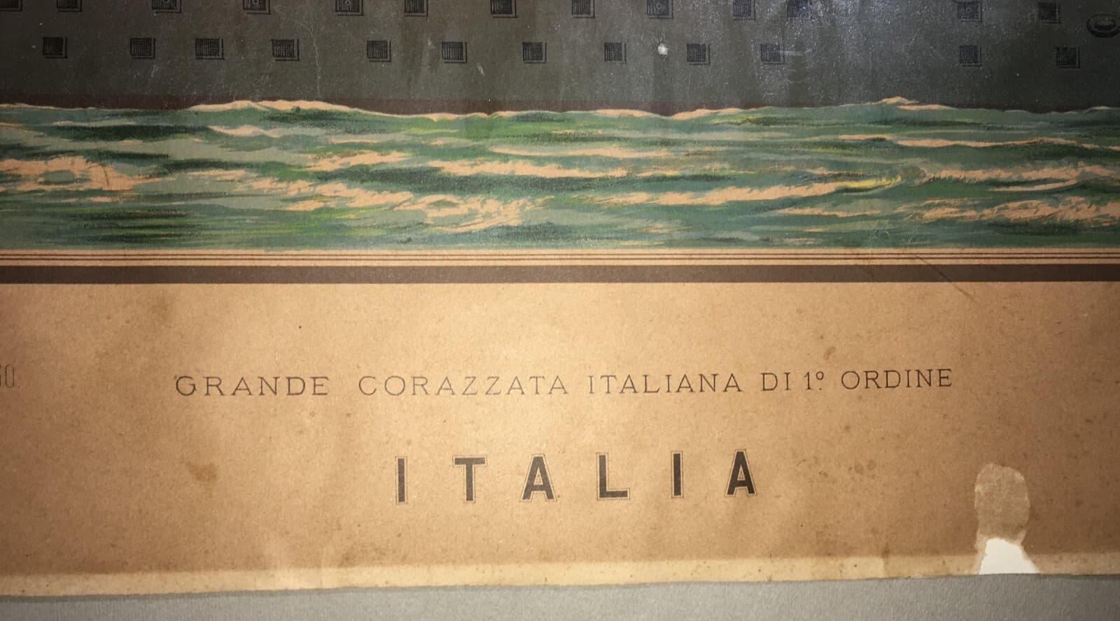 Mare, Marineria, Marina Militare Italiana, Corazzata Italia, Antica Cromolitografia.