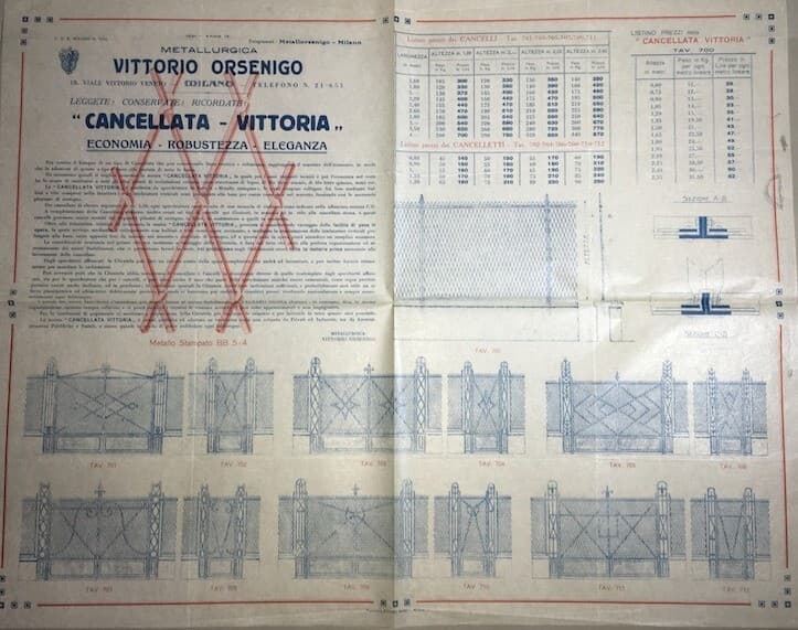 Metallurgica Orsenigo, Milano. Cancelli Ferro Vittoria. Grande Stampa Pubblicitaria