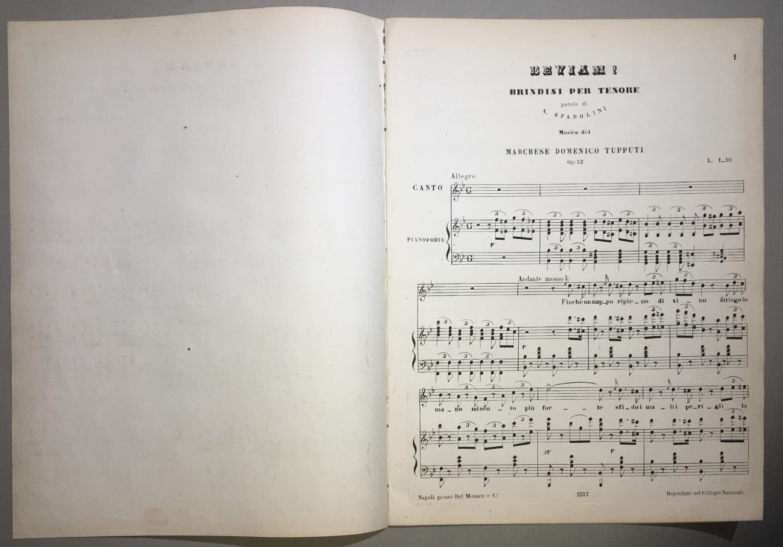 Musica: Antico Spartito Musicale Di Marchese Tupputi Dedicato Al Re Del Portogallo