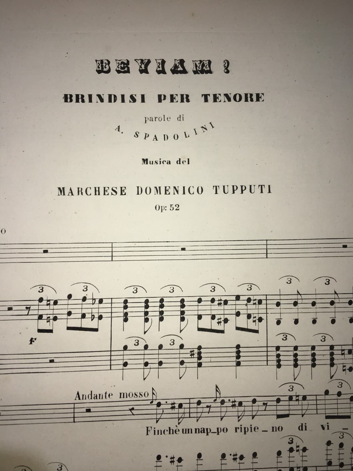Musica: Antico Spartito Musicale Di Marchese Tupputi Dedicato Al Re Del Portogallo