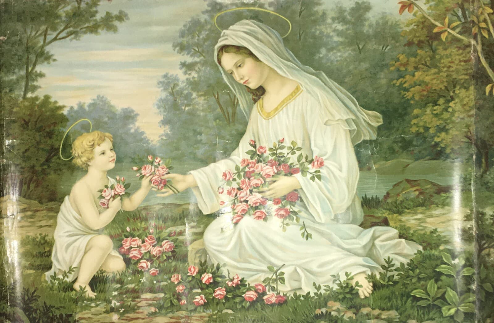 Madonna Con Bambino. Grande Stampa Cromolitografica Devozionale