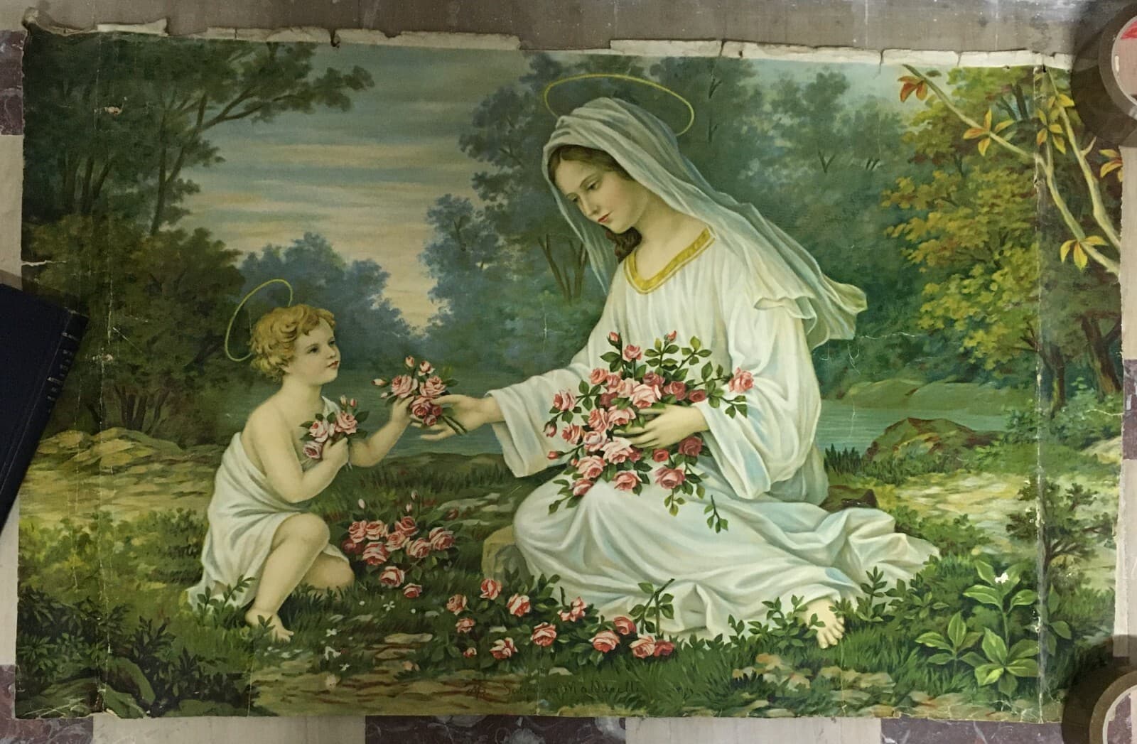 Madonna Con Bambino. Grande Stampa Cromolitografica Devozionale