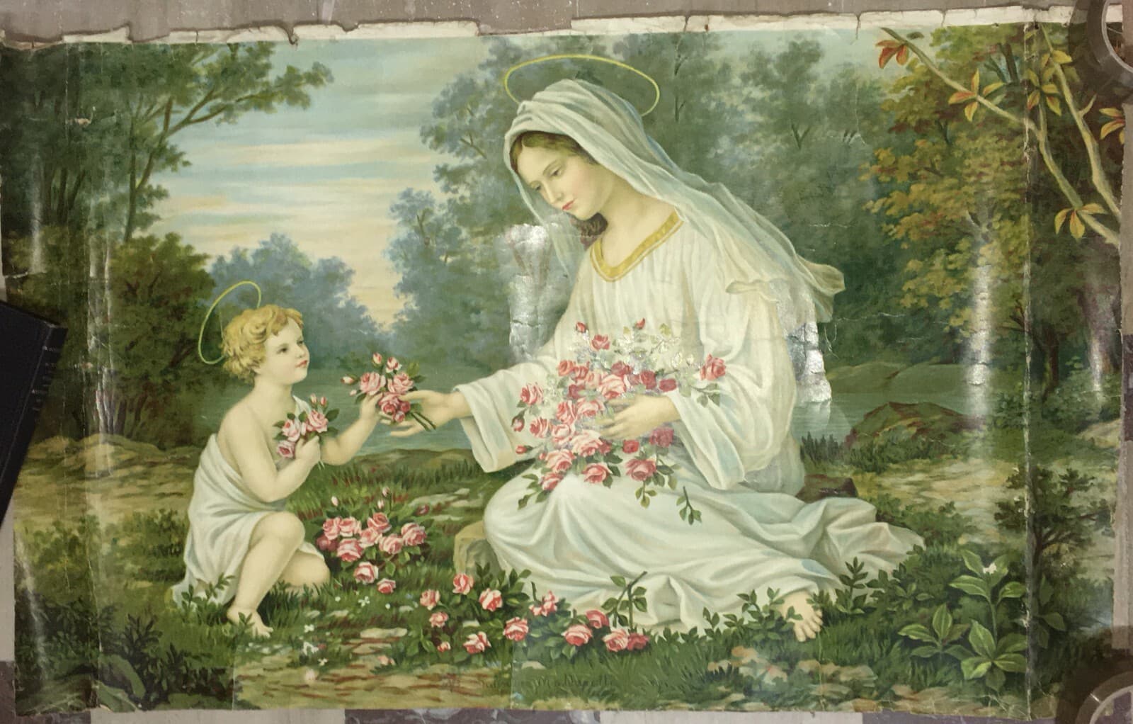 Madonna Con Bambino. Grande Stampa Cromolitografica Devozionale