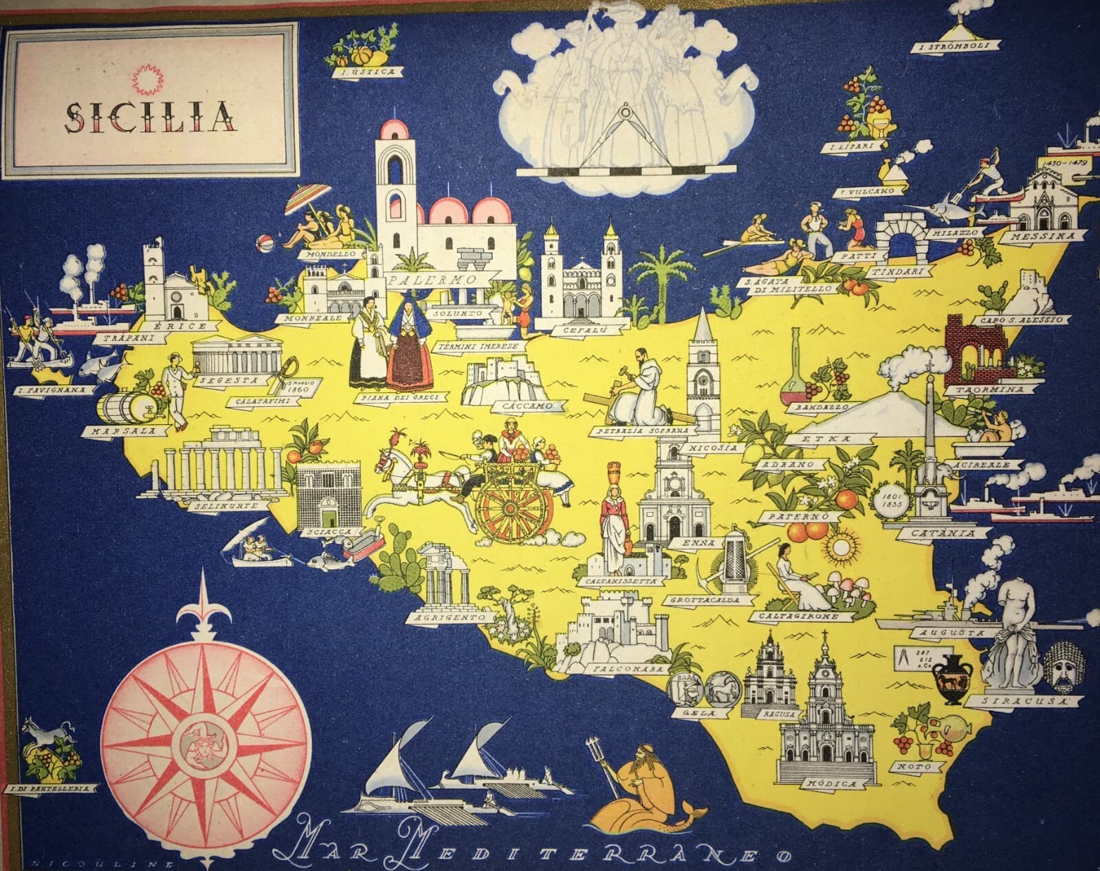 Arte, Folklore E Cartografia Della Sicilia Dell'Artista Nicouline: Messina, Siracusa, Etna