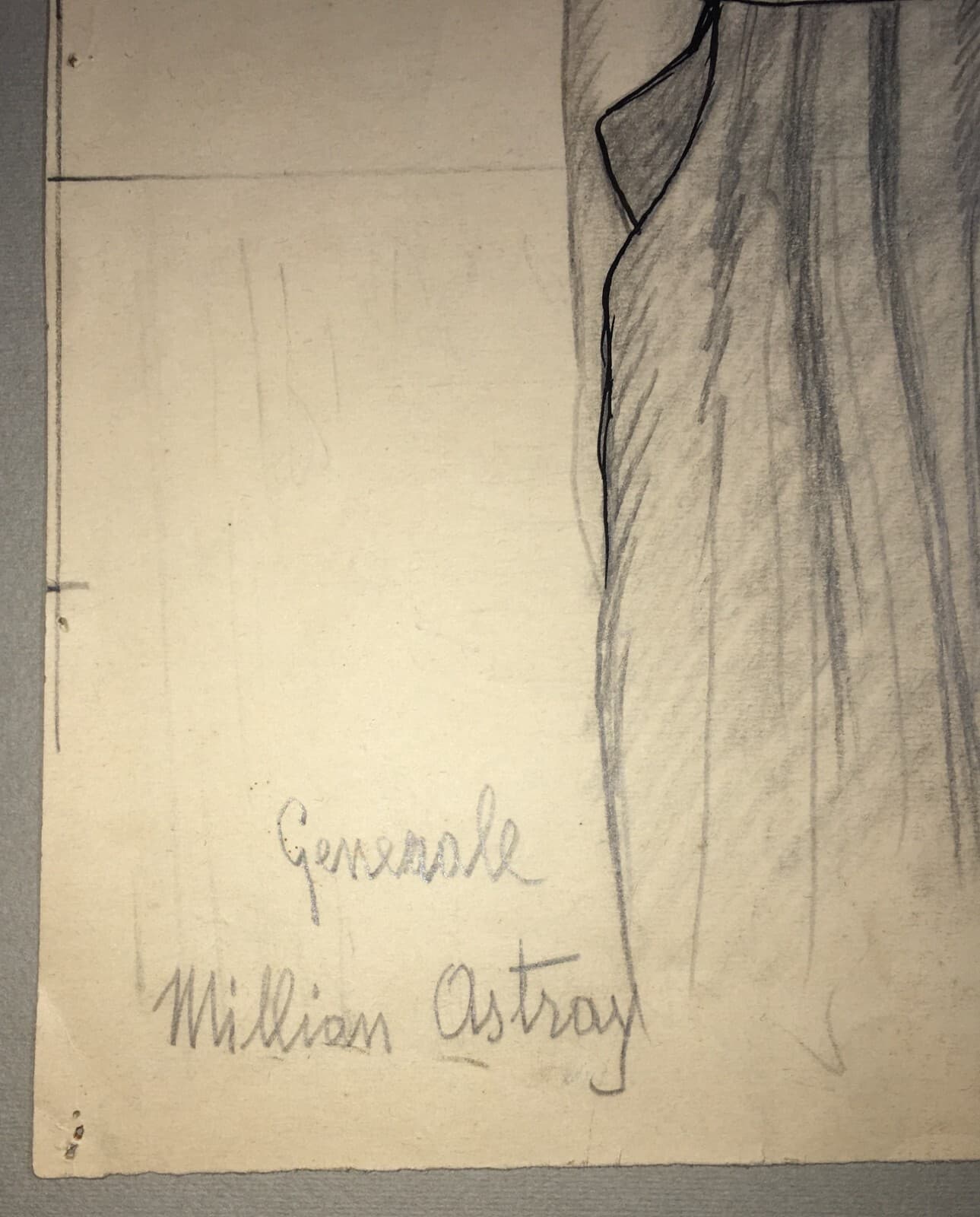 Ritratto Del Generale José Millán Astray E Bozzetto Di Soldato Con Fucile, Disegno A Matita