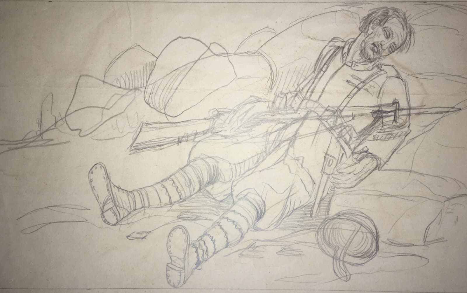 Ritratto Del Generale José Millán Astray E Bozzetto Di Soldato Con Fucile, Disegno A Matita