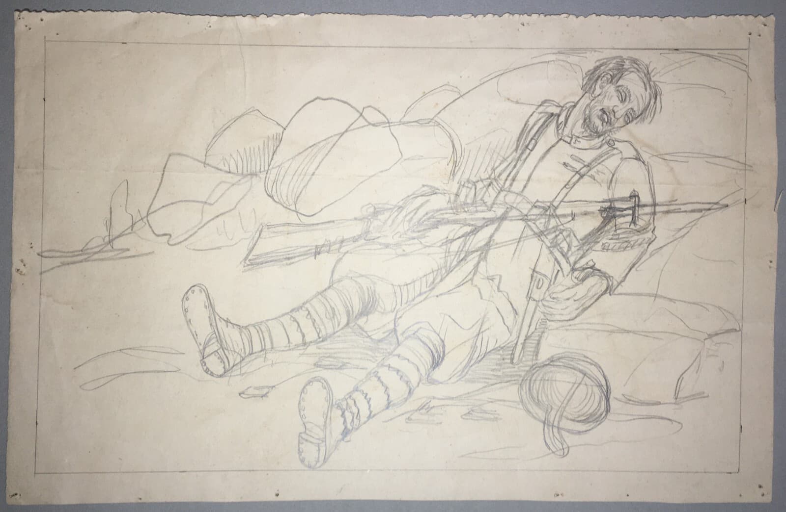 Ritratto Del Generale José Millán Astray E Bozzetto Di Soldato Con Fucile, Disegno A Matita