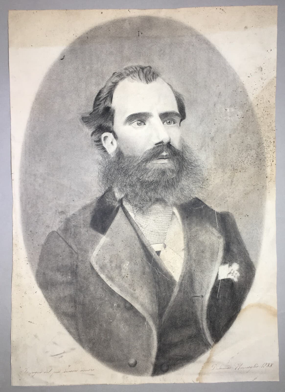 Ritratto d'Epoca Di Domenico Roncaglia, Opera Originale Firmata E Datata 1888