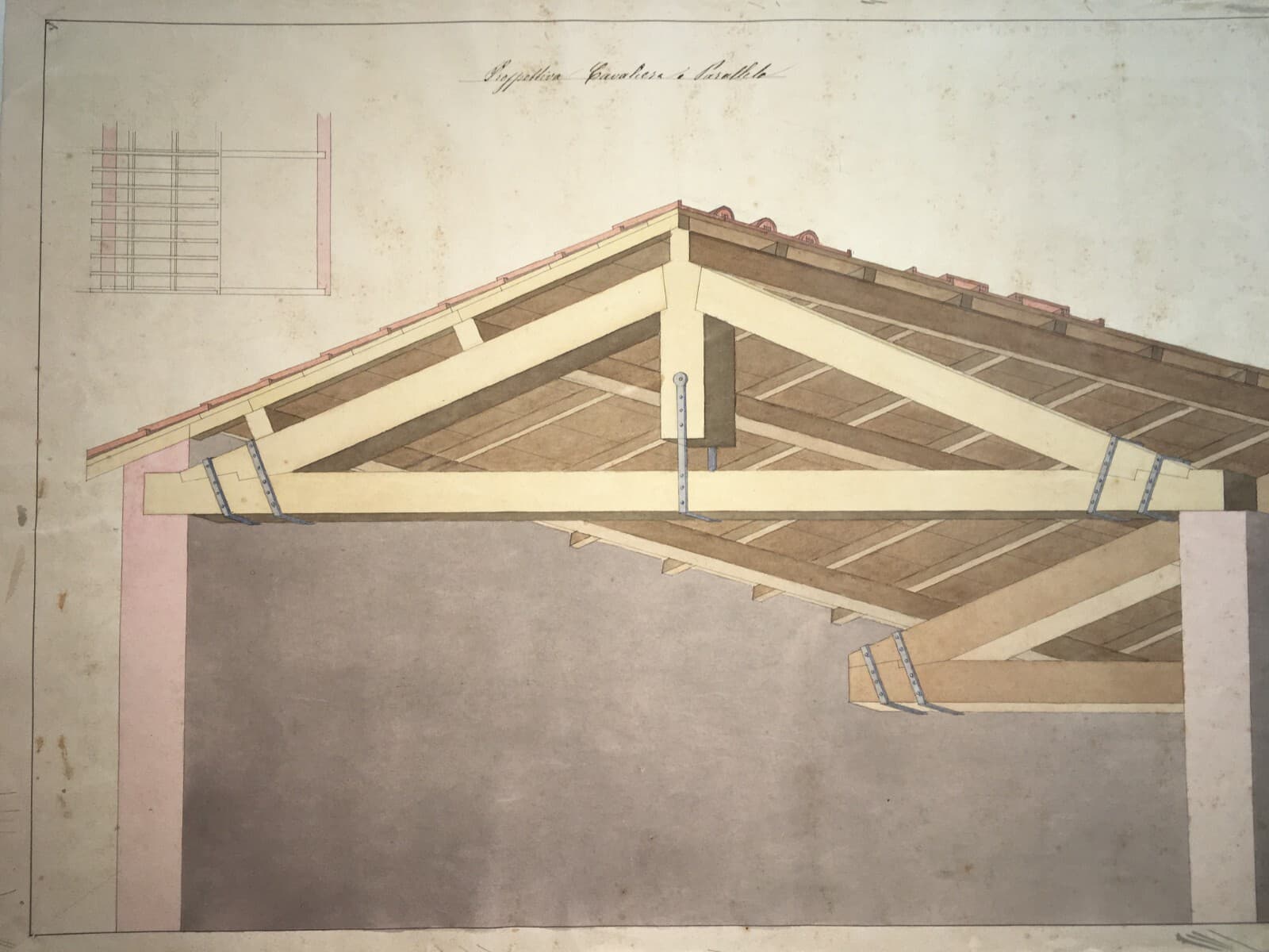 Arte, Architettura E Ingegneria: Antico Disegno Architettonico In Prospettiva Cavaliera