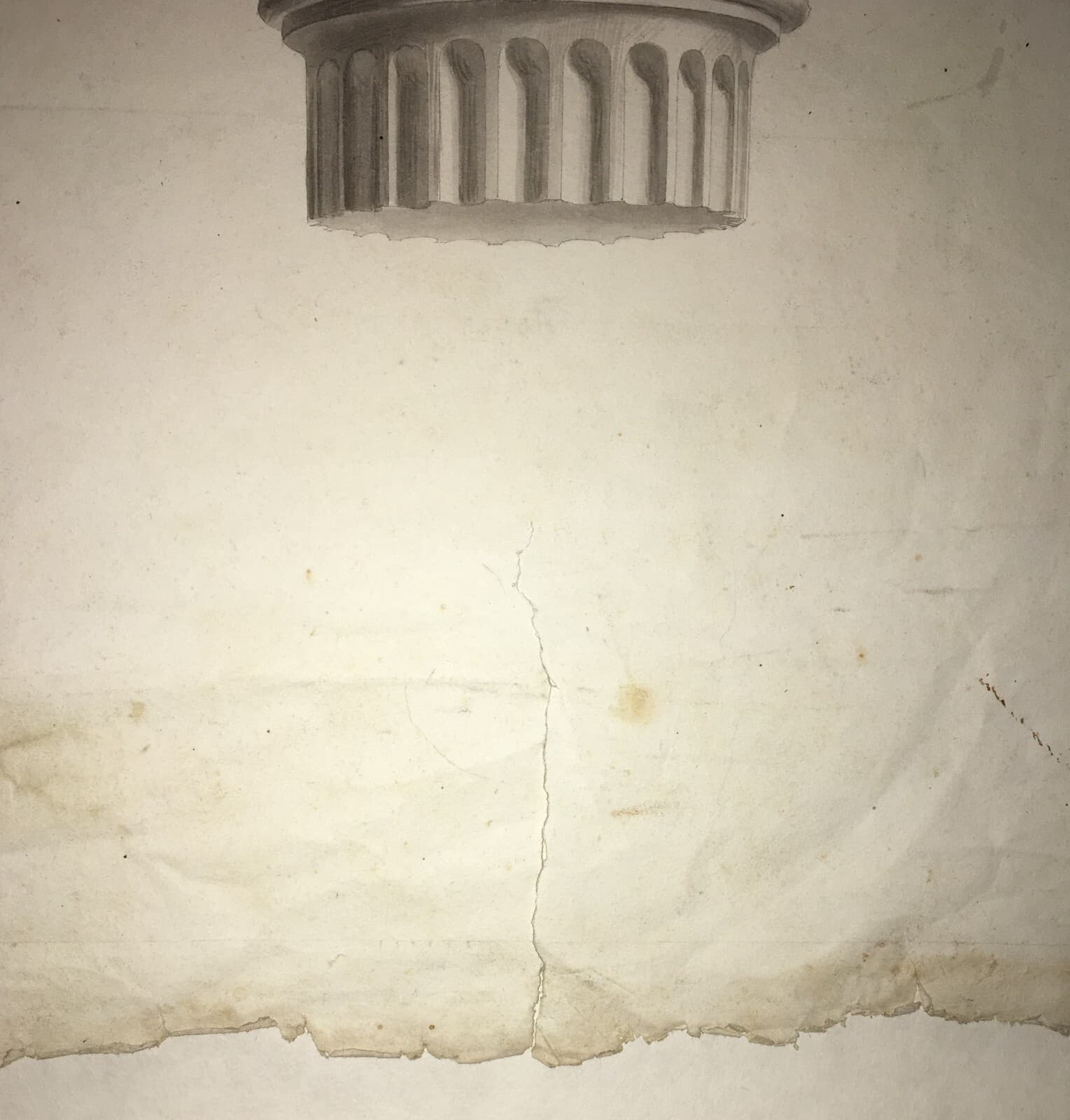 Arte, Architettura, Ingegneria: Antico Disegno Architettonico Di Prospettiva Con Capitello