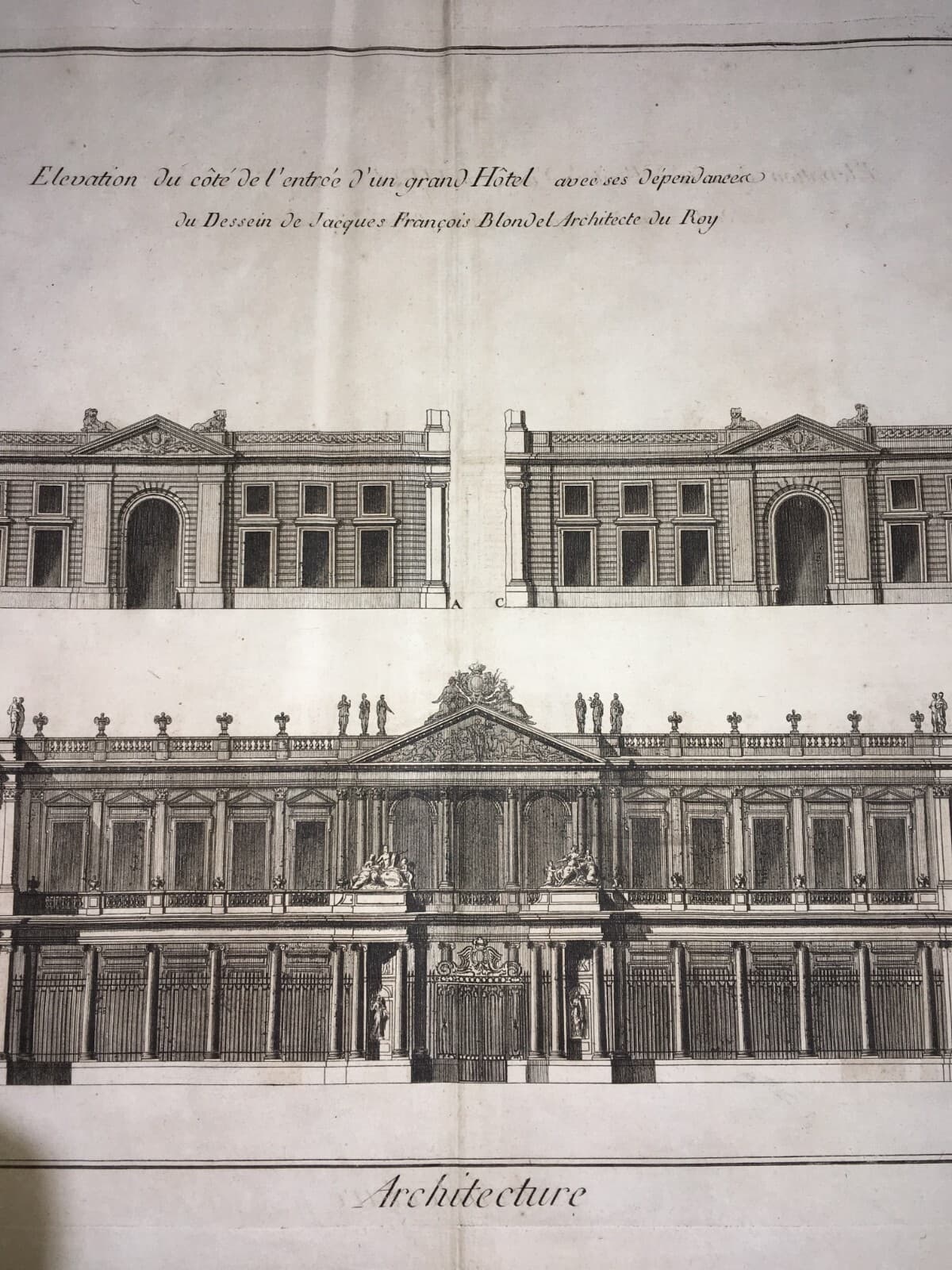 Architettura: Antica Prospettiva Di Un Grand Hotel Di Jacques Francois Blondel, Incisione Guidotti