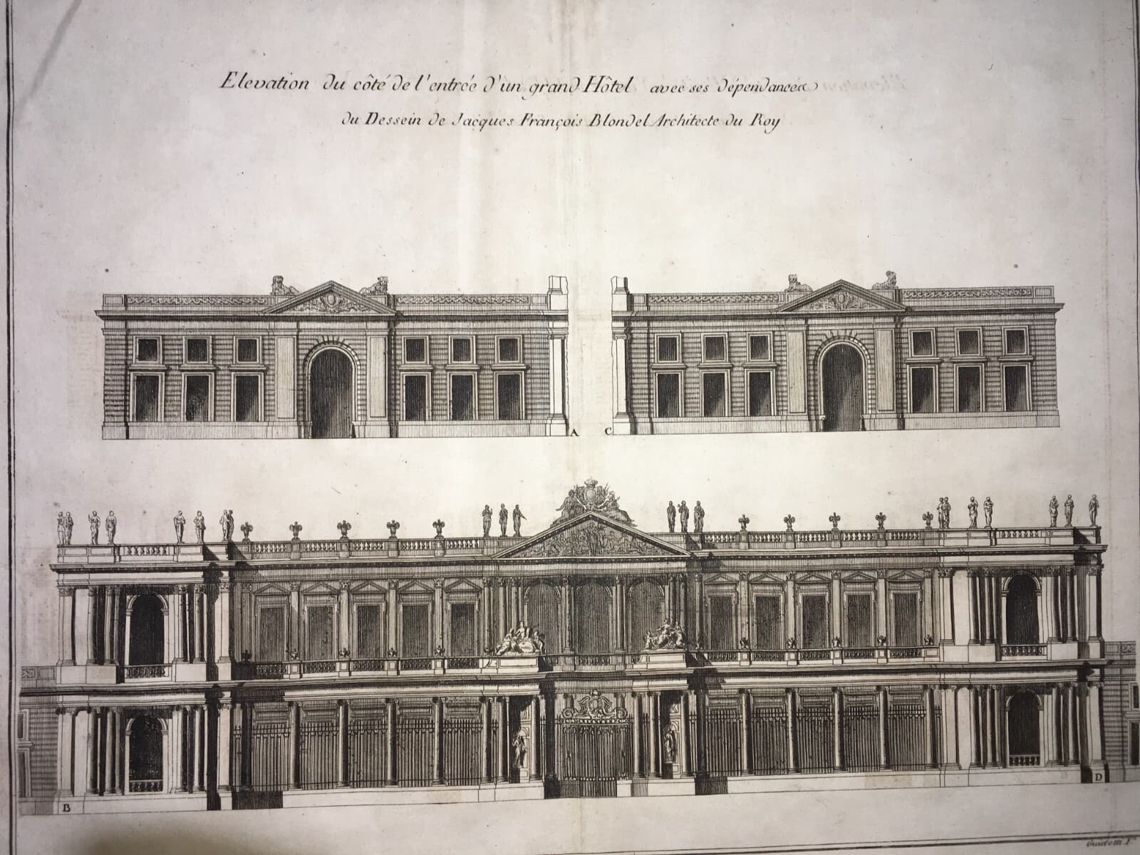 Architettura: Antica Prospettiva Di Un Grand Hotel Di Jacques Francois Blondel, Incisione Guidotti