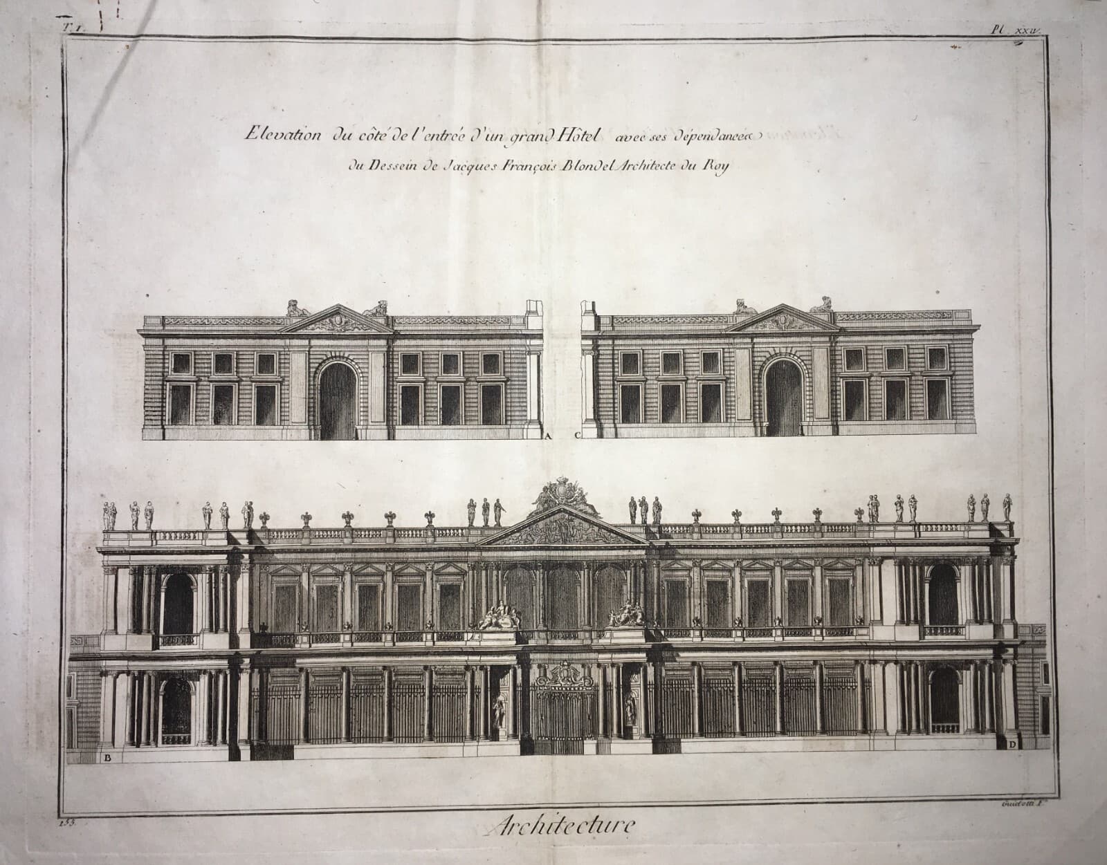 Architettura: Antica Prospettiva Di Un Grand Hotel Di Jacques Francois Blondel, Incisione Guidotti