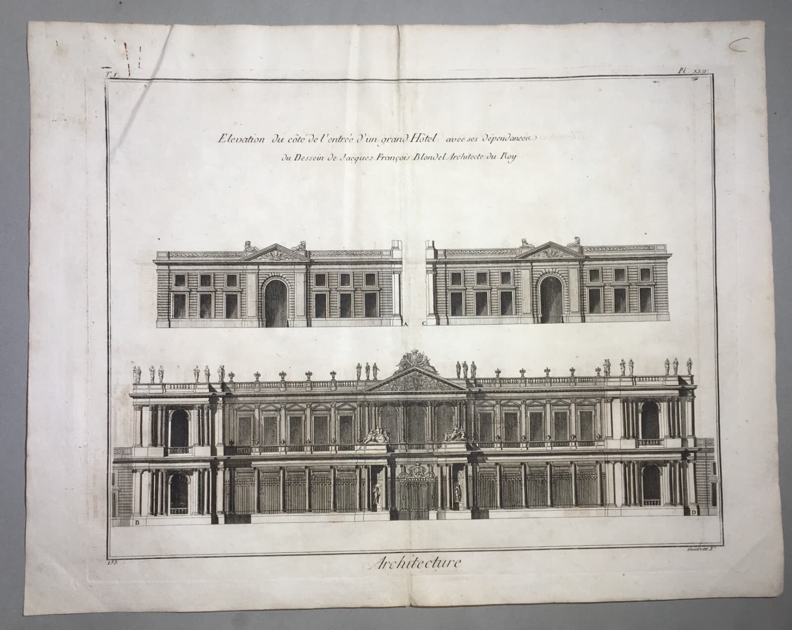 Architettura: Antica Prospettiva Di Un Grand Hotel Di Jacques Francois Blondel, Incisione Guidotti