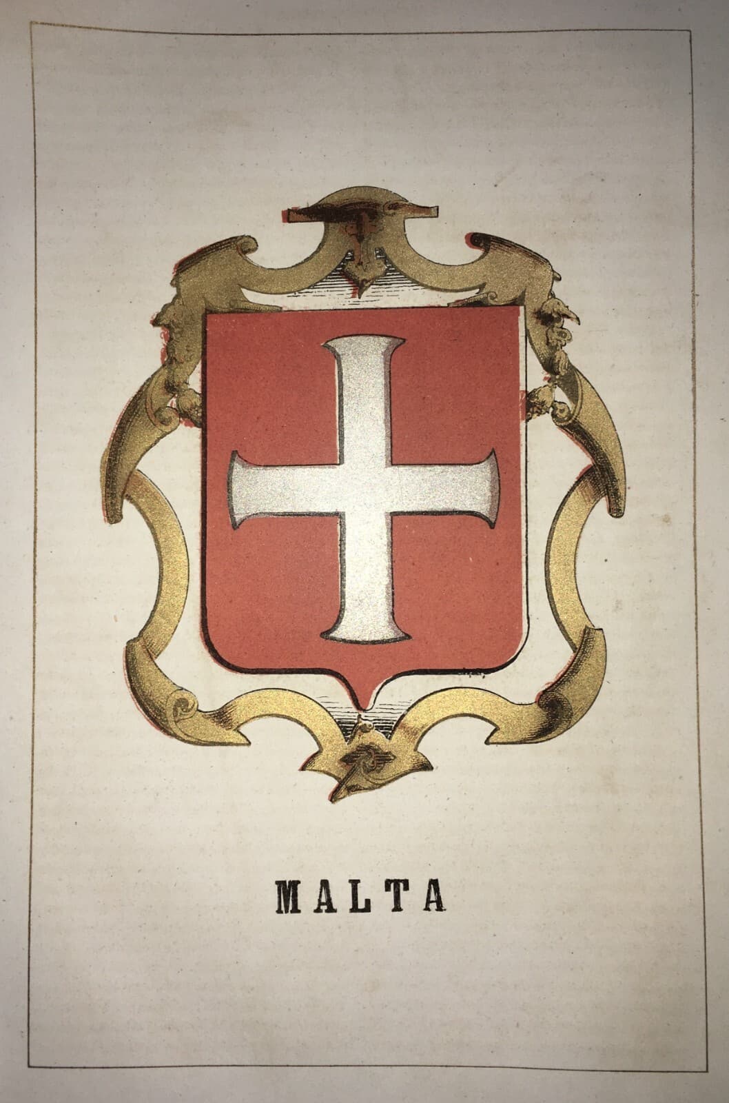 Araldica: Stemma Araldico Di Malta. Antica Stampa Cromolitografica Dell'800