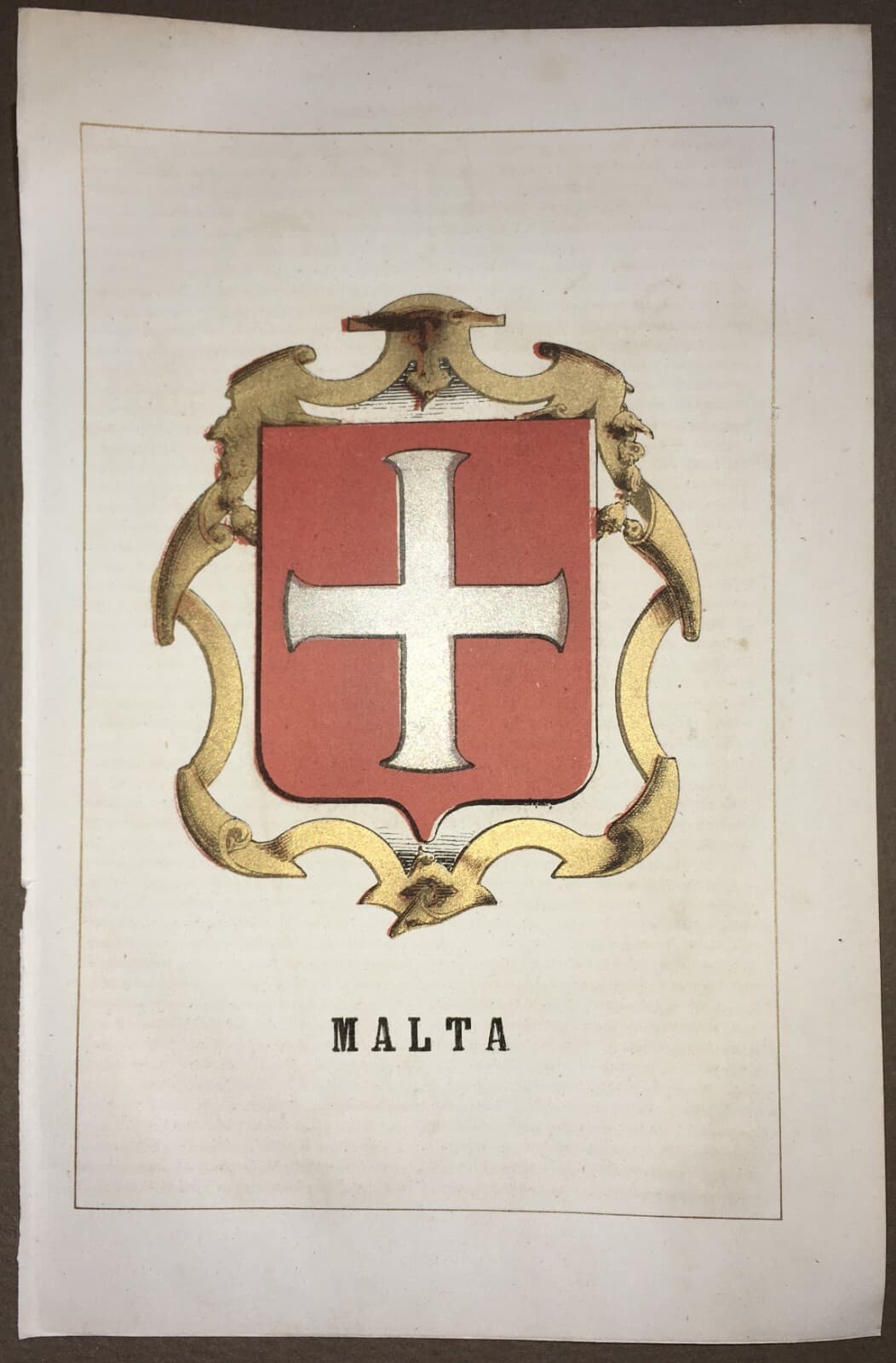 Araldica: Stemma Araldico Di Malta. Antica Stampa Cromolitografica Dell'800